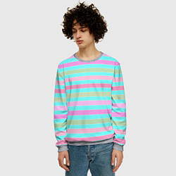 Свитшот мужской Pink turquoise stripes horizontal Полосатый узор, цвет: 3D-меланж — фото 2