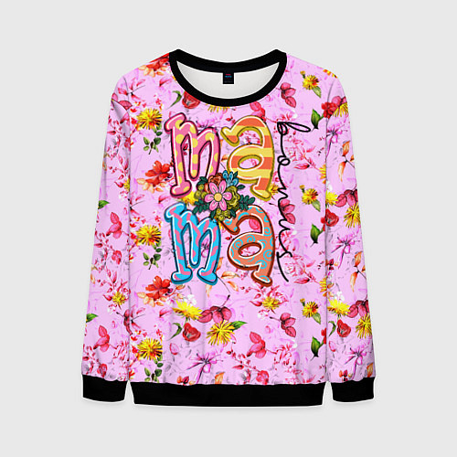 Мужской свитшот Слово МАМА в цветочках / 3D-Черный – фото 1