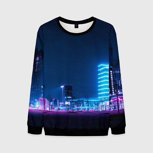 Мужской свитшот Неоновый ночной город - Светло-синий / 3D-Черный – фото 1