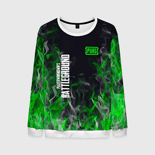 Мужской свитшот Pubg - зелёное пламя / 3D-Белый – фото 1