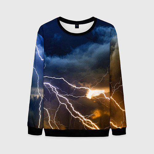 Мужской свитшот Разряд молнии в грозовом небе / 3D-Черный – фото 1