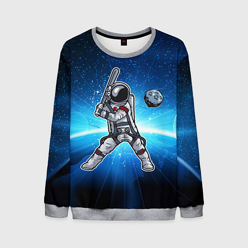 Мужской свитшот Космонавт играет в бейсбол планетой / 3D-Меланж – фото 1