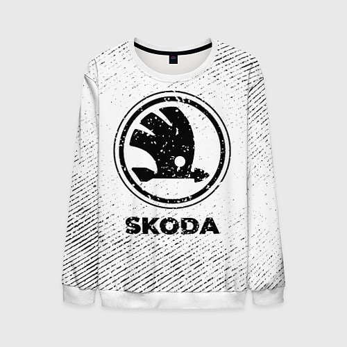 Мужской свитшот Skoda с потертостями на светлом фоне / 3D-Белый – фото 1