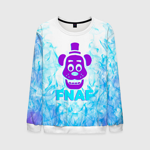 Мужской свитшот Five Nights At Freddys - синий огонь на белом фоне / 3D-Белый – фото 1