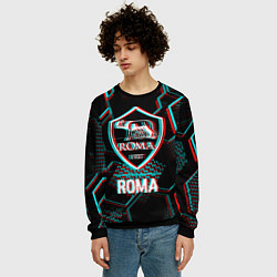 Свитшот мужской Roma FC в стиле Glitch на темном фоне, цвет: 3D-черный — фото 2
