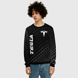 Свитшот мужской Tesla карбоновый фон, цвет: 3D-черный — фото 2