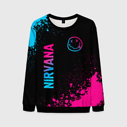 Мужской свитшот Nirvana - neon gradient: символ и надпись вертикал