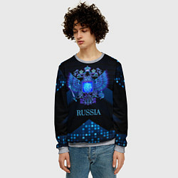 Свитшот мужской Синий неоновый герб России, цвет: 3D-меланж — фото 2