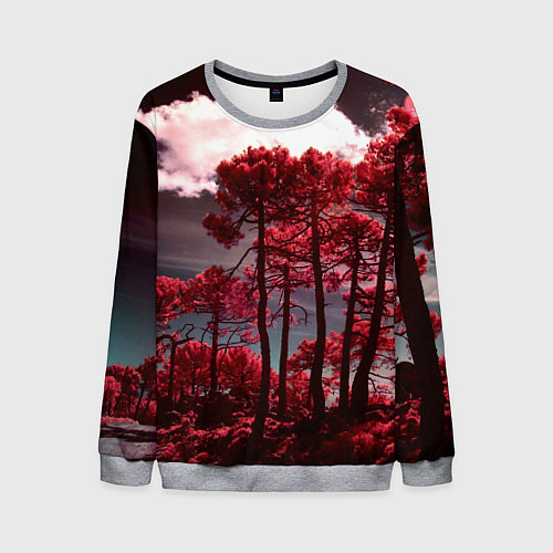 Мужской свитшот Абстрактные красные деревья и облака / 3D-Меланж – фото 1