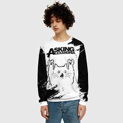 Свитшот мужской Asking Alexandria рок кот на светлом фоне, цвет: 3D-белый — фото 2