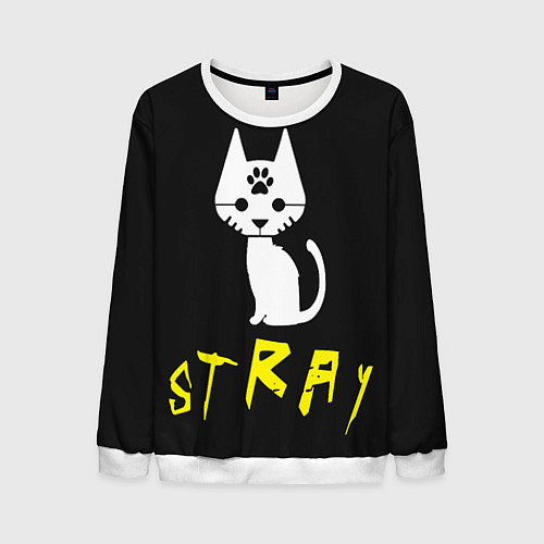 Мужской свитшот Stray - киберпанк кот в минимализме / 3D-Белый – фото 1