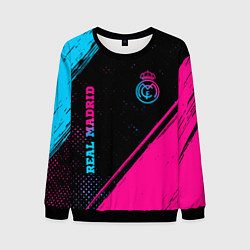 Свитшот мужской Real Madrid - neon gradient: символ и надпись верт, цвет: 3D-черный