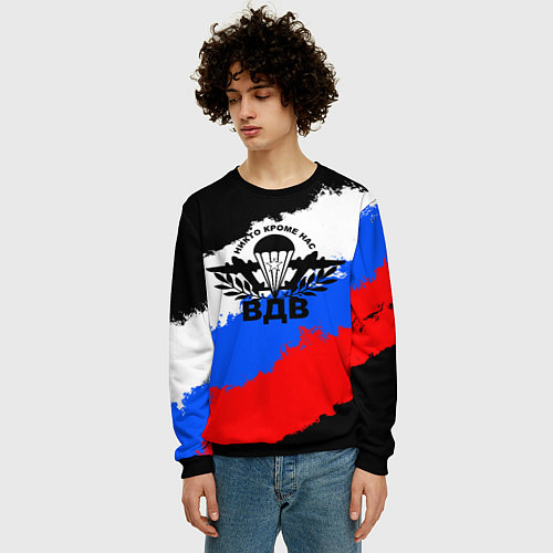 Мужской свитшот ВДВ - герб и триколор / 3D-Черный – фото 3