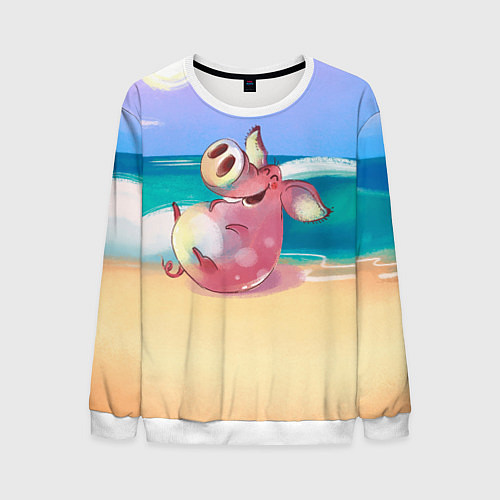 Мужской свитшот Свинка на пляже хохочет / 3D-Белый – фото 1