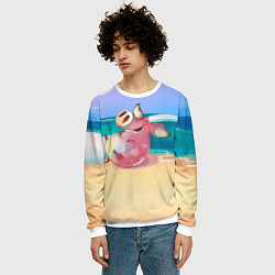 Свитшот мужской Свинка на пляже хохочет, цвет: 3D-белый — фото 2