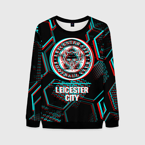 Мужской свитшот Leicester City FC в стиле glitch на темном фоне / 3D-Черный – фото 1