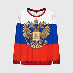 Свитшот мужской Герб России на фоне флага, цвет: 3D-красный