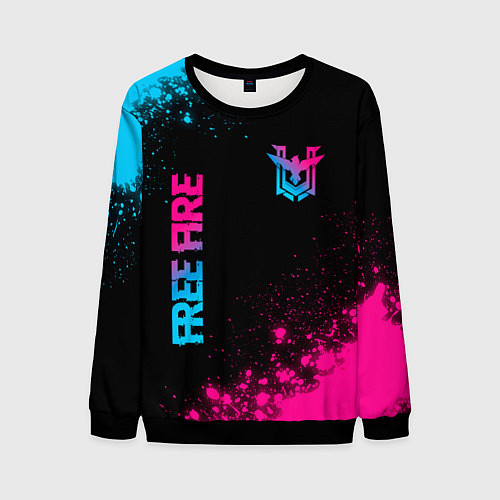 Мужской свитшот Free Fire - neon gradient: символ и надпись вертик / 3D-Черный – фото 1