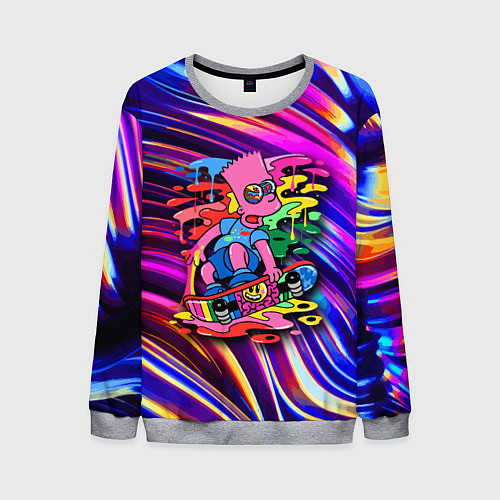 Мужской свитшот Скейтбордист Барт Симпсон на фоне разноцветных кля / 3D-Меланж – фото 1