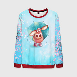 Мужской свитшот Свинка под зонтиком в дождь