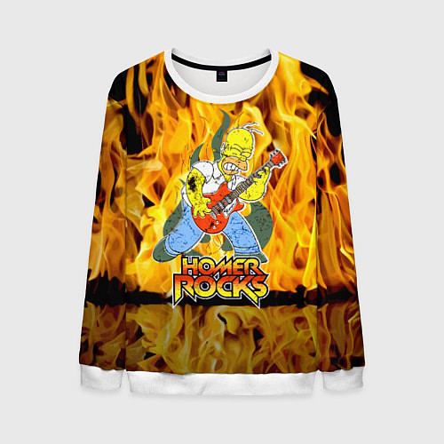 Мужской свитшот Гомер Симпсон - соло на гитаре! / 3D-Белый – фото 1