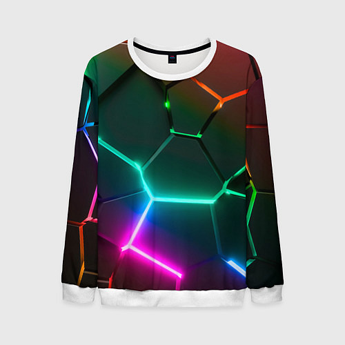 Мужской свитшот Радужный градиент неоновые геометрические плиты / 3D-Белый – фото 1