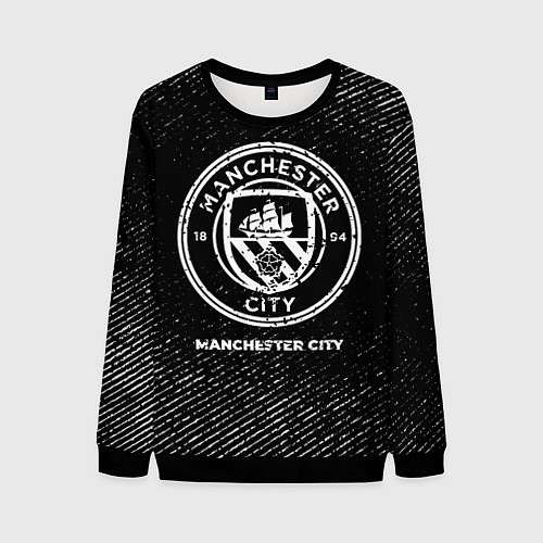 Мужской свитшот Manchester City с потертостями на темном фоне / 3D-Черный – фото 1