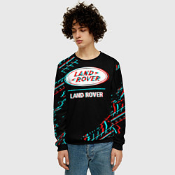 Свитшот мужской Значок Land Rover в стиле glitch на темном фоне, цвет: 3D-черный — фото 2