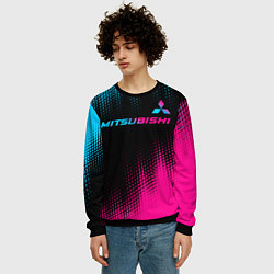 Свитшот мужской Mitsubishi - neon gradient: символ сверху, цвет: 3D-черный — фото 2