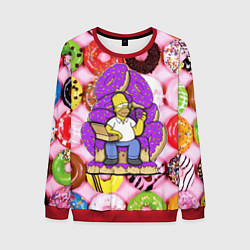 Свитшот мужской Гомер Симпсон в окружении пончиков, цвет: 3D-красный