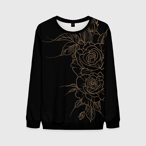 Мужской свитшот Элегантные розы на черном фоне / 3D-Черный – фото 1