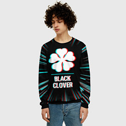 Свитшот мужской Символ Black Clover в стиле glitch на темном фоне, цвет: 3D-черный — фото 2