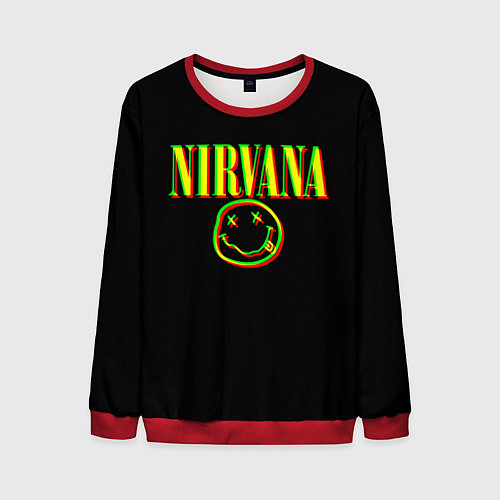 Мужской свитшот Nirvana logo glitch / 3D-Красный – фото 1