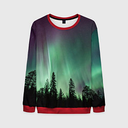 Свитшот мужской Сияние над лесом, цвет: 3D-красный