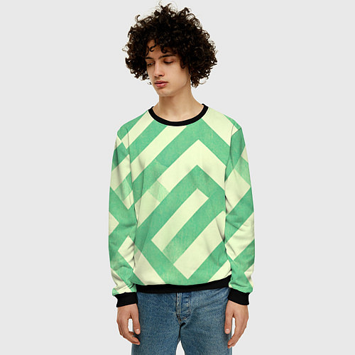 Мужской свитшот Зеленые геометрические узоры / 3D-Черный – фото 3