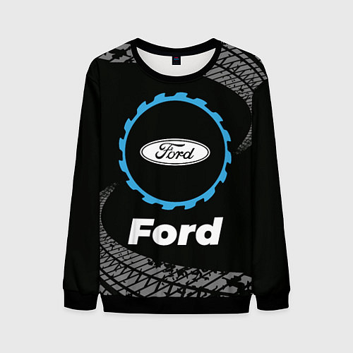 Мужской свитшот Ford в стиле Top Gear со следами шин на фоне / 3D-Черный – фото 1