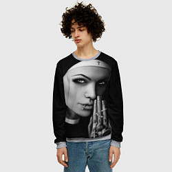 Свитшот мужской Готическая монашка с татуировкой Страсть, цвет: 3D-меланж — фото 2