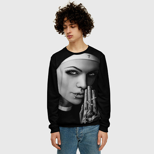 Мужской свитшот Готическая монашка с татуировкой Страсть / 3D-Черный – фото 3