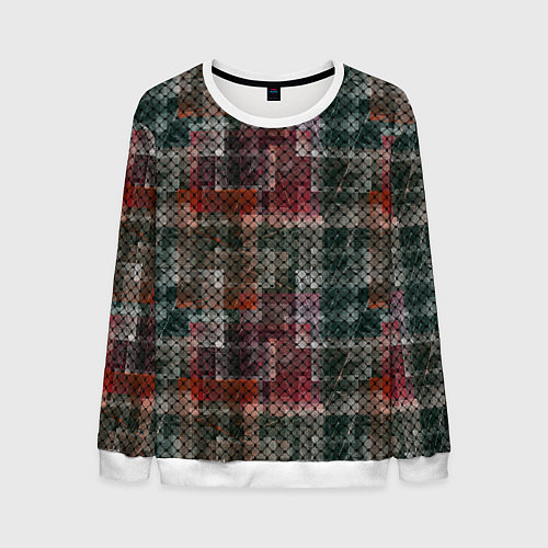 Мужской свитшот Черный сетчатый узор на гранжевом фоне / 3D-Белый – фото 1