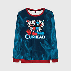 Свитшот мужской Cuphead синий огонь, цвет: 3D-красный