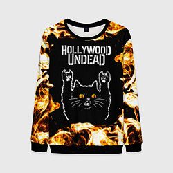 Мужской свитшот Hollywood Undead рок кот и огонь