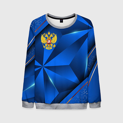 Мужской свитшот Герб РФ на синем объемном фоне / 3D-Меланж – фото 1