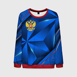 Свитшот мужской Герб РФ на синем объемном фоне, цвет: 3D-красный
