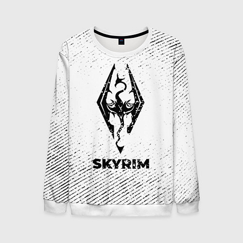 Мужской свитшот Skyrim с потертостями на светлом фоне / 3D-Белый – фото 1
