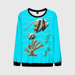 Свитшот мужской Подводный мир рыбки кораллы, цвет: 3D-черный