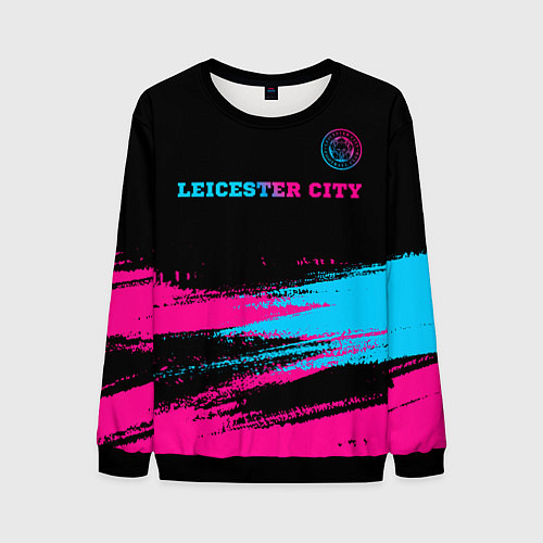 Мужской свитшот Leicester City - neon gradient: символ сверху / 3D-Черный – фото 1