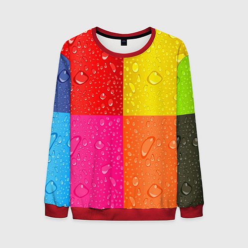 Мужской свитшот Капли дождя на цветных подложках - паттерн / 3D-Красный – фото 1