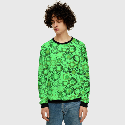 Мужской свитшот Ярко-зеленый неоновый абстрактный узор / 3D-Черный – фото 3