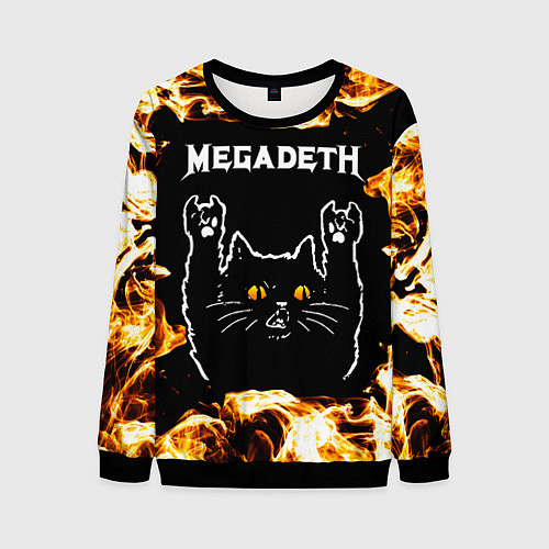 Мужской свитшот Megadeth рок кот и огонь / 3D-Черный – фото 1