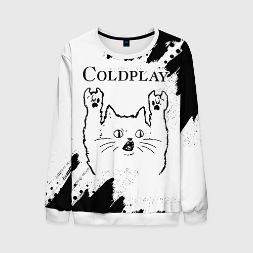 Мужской свитшот Coldplay рок кот на светлом фоне / 3D-Белый – фото 1
